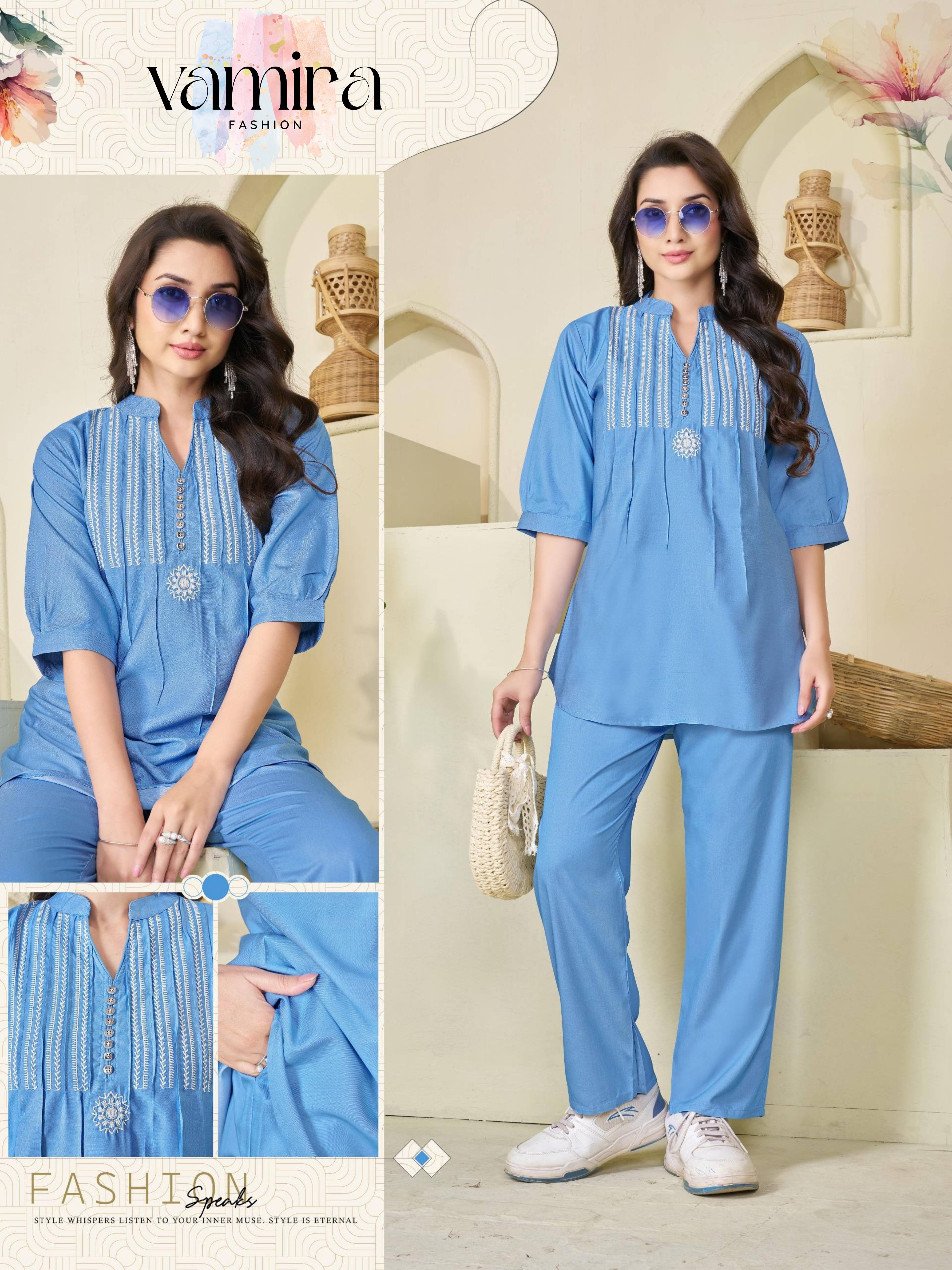 Denim Co-ord Set with Embroidered