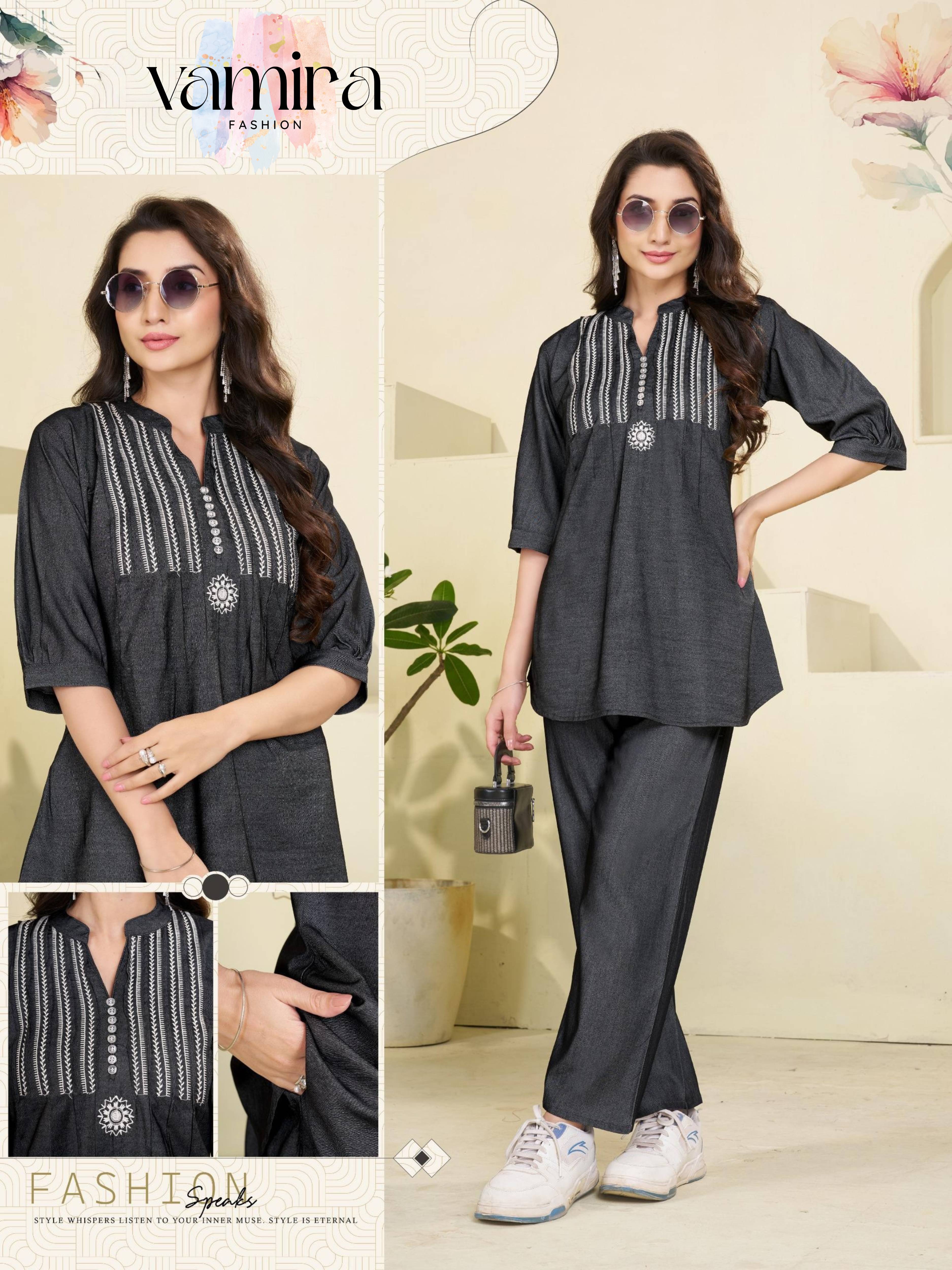 Denim Co-ord Set with Embroidered