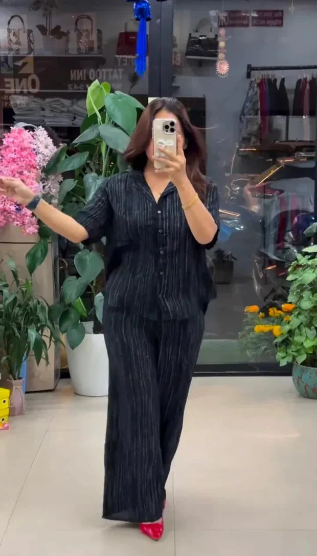 Black Pure Linen Co - ord Set - Chhorii Fashion