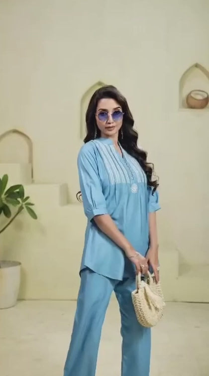 Denim Co-ord Set with Embroidered