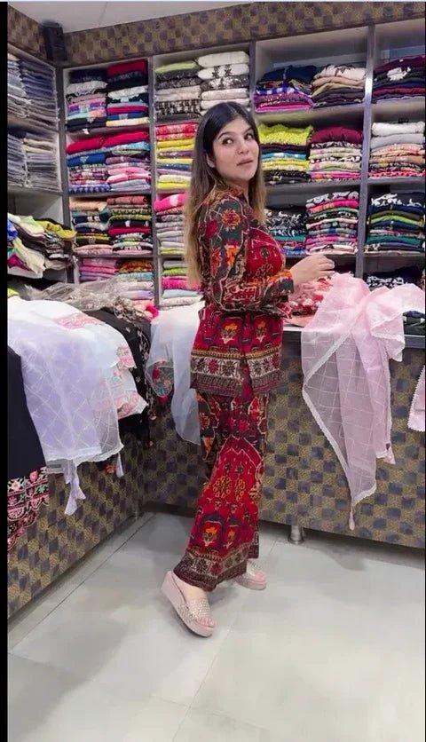 Printed Asymmetric Top With Palazzo Set - Chhorii Fashion