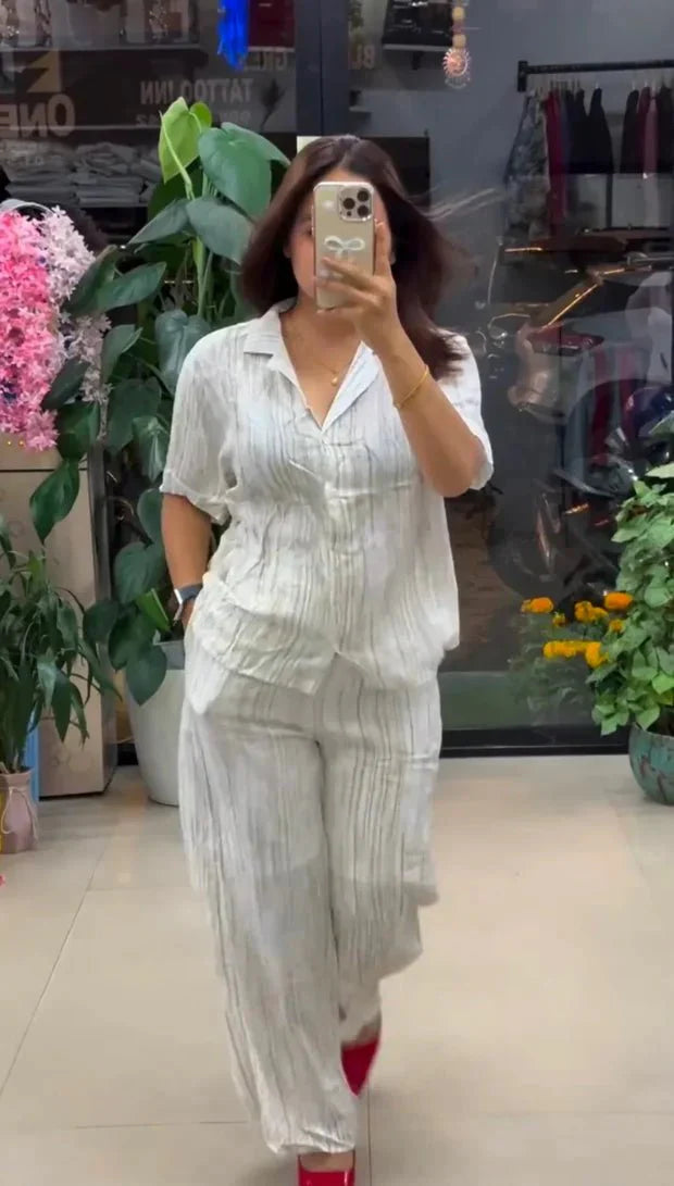 White Pure Linen Co - ord Set - Chhorii Fashion